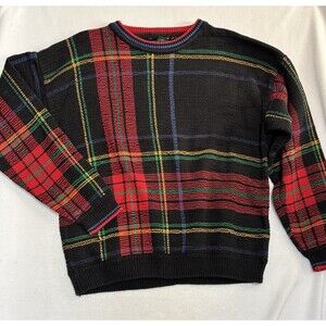Vintage Hunt Club Crewneck Sweater Red Black 90s Plaid Pullover